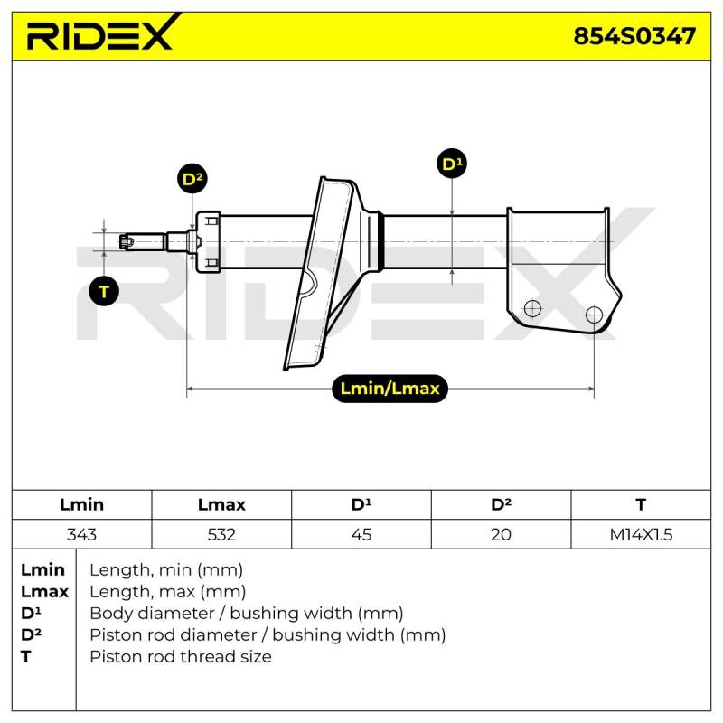 RIDEX Stoßdämpfer RENAULT,NISSAN 854S0347 5430200Q0E,5430200QAF,7700314022 Federbein,Stossdämpfer 8200675687,5430200QAC,5430200QAD,5430200QAE von RIDEX