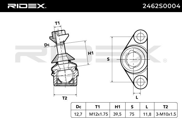 RIDEX Traggelenk VOLVO 2462S0004 274193,9173613,9492639 Trag- / Führungsgelenk,Achsgelenk,Führungsgelenk,Traggelenk Führungsgelenk,Trag Führungsgelenk von RIDEX