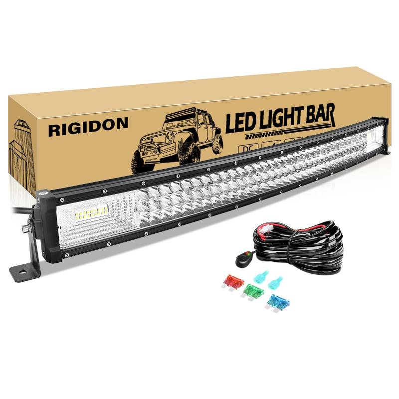 RIGIDON 32 Zoll 81CM 405W Gebogen Led Arbeitsscheinwerfer Bar, Led Scheinwerfer mit 12V Kabelbaum kit, Offroad Beleuchtung Lichtleiste für 4x4 Auto SUV LKW KFZ Fahrzeuge Lightbar, 6000K Weiß von RIGIDON