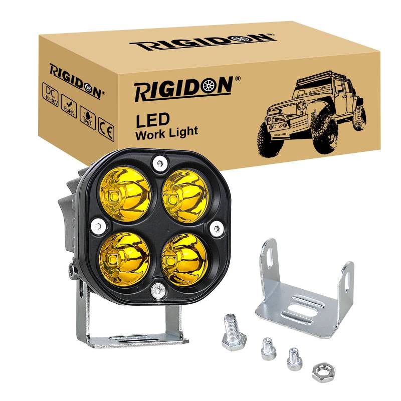 RIGIDON 1 Pcs Led arbeitslicht, 3 Zoll 40W Spot Strahler offroad beleuchtung für Auto SUV ATV Traktor LKW, 4x4 Fahrzeuge, Led nebelscheinwerfer, Led arbeitsscheinwerfer led scheinwerfer, 3000K Gelb von RIGIDON