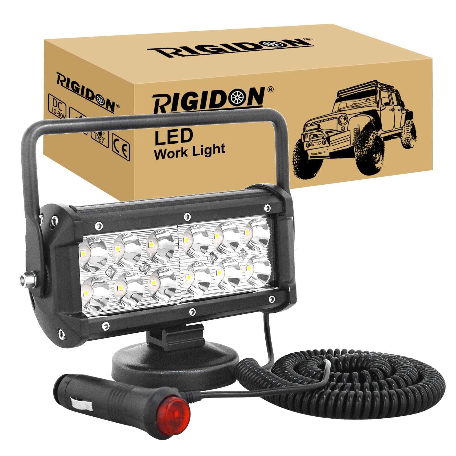 RIGIDON 1 Pcs Led arbeitsscheinwerfer mit magnetfuß, 7 Zoll 18cm 36W 12V 24V led Spot Strahler, offroad beleuchtung für Auto SUV ATV, Traktor, LKW, 4x4, Boot,6000K led suchscheinwerfer, arbeitslicht von RIGIDON