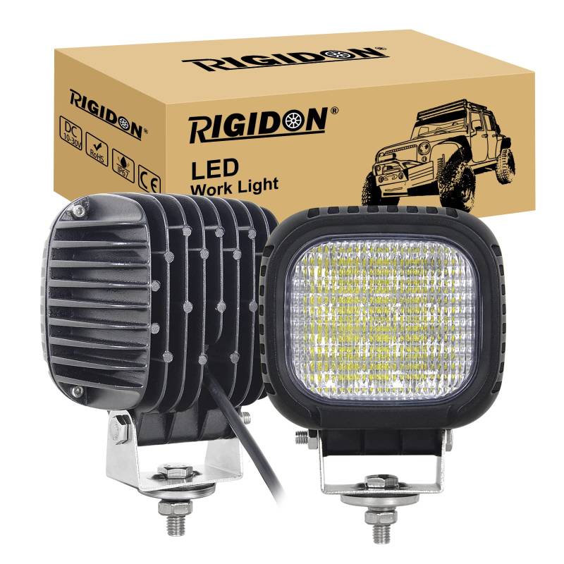 RIGIDON 1 Stück led arbeitsscheinwerfer 48w, 5 zoll 4800 lumens led flutlichtstrahler 12v 24v, weiß außen wasserdicht floodlight, led nebelscheinwerfer für Auto Offroad ATV, Traktor, LKW, 4x4 von RIGIDON