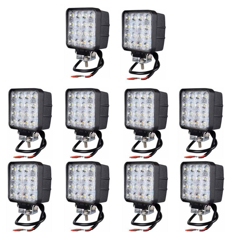 RIGIDON 10 Pcs Auto quad scheinwerfer, 4 Zoll 10cm 48W led flutstrahler, offroad beleuchtung für SUV ATV, Traktor, LKW, 4x4 6000K Weiß led nebelscheinwerfer, led arbeitslicht led arbeitsscheinwerfer von RIGIDON