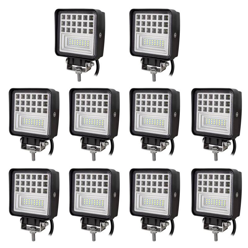 RIGIDON 10 Pcs Auto quad scheinwerfer, 4 Zoll 10cm 126W Spot Flood Combo offroad beleuchtung für SUV ATV, Traktor, LKW, 4x4, 6000K led nebelscheinwerfer, led arbeitsscheinwerfer, led arbeitslicht von RIGIDON