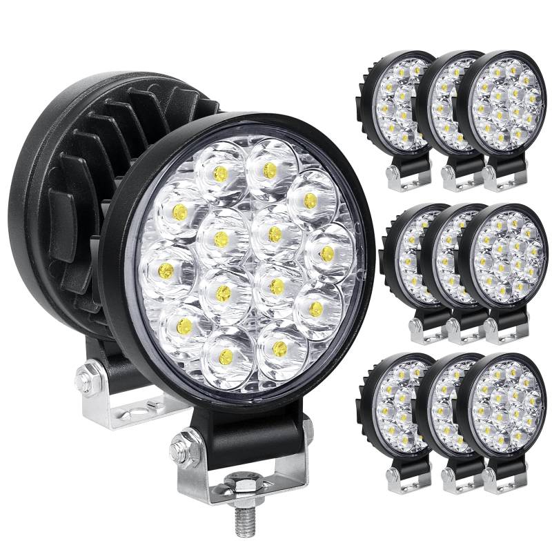 RIGIDON 10 Pcs Auto rund scheinwerfer, 3.2 Zoll mini 42W Spot Strahler offroad beleuchtung für SUV ATV Traktor LKW 4x4, 6000K Weiß led nebelscheinwerfer, led arbeitsscheinwerfer, led arbeitslicht von RIGIDON