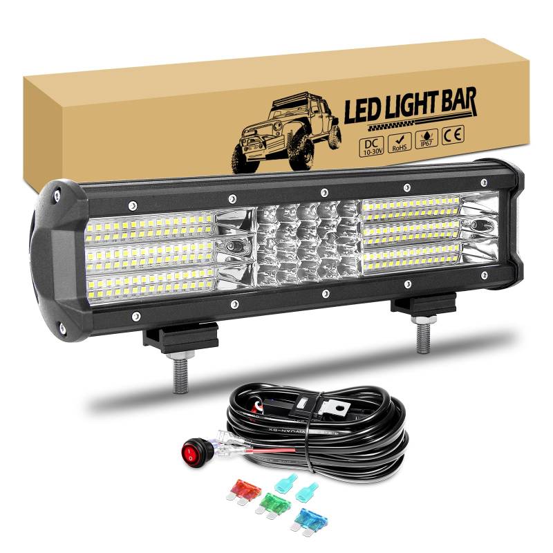 RIGIDON 12" 30cm 330W LED Arbeitsscheinwerfer Bar, Offroad Scheinwerfer Zusatzscheinwerfer mit 12V Kabelbaum Flutlicht Reflektor Combo Wasserdicht Arbeitslicht für 4x4 Auto SUV ATV UTV Traktor von RIGIDON