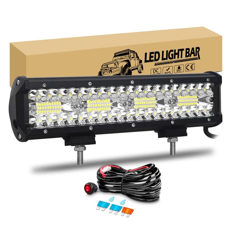 RIGIDON 12 Zoll 32cm 240W Led Arbeitsscheinwerfer Bar mit 12V Kabelbaum, Led Lichtbalken Lichtleiste Arbeitslicht für 4x4 Offroad Auto SUV KFZ LKW Fahrzeuge, 6000K Weiß Zusatzscheinwerfer von RIGIDON