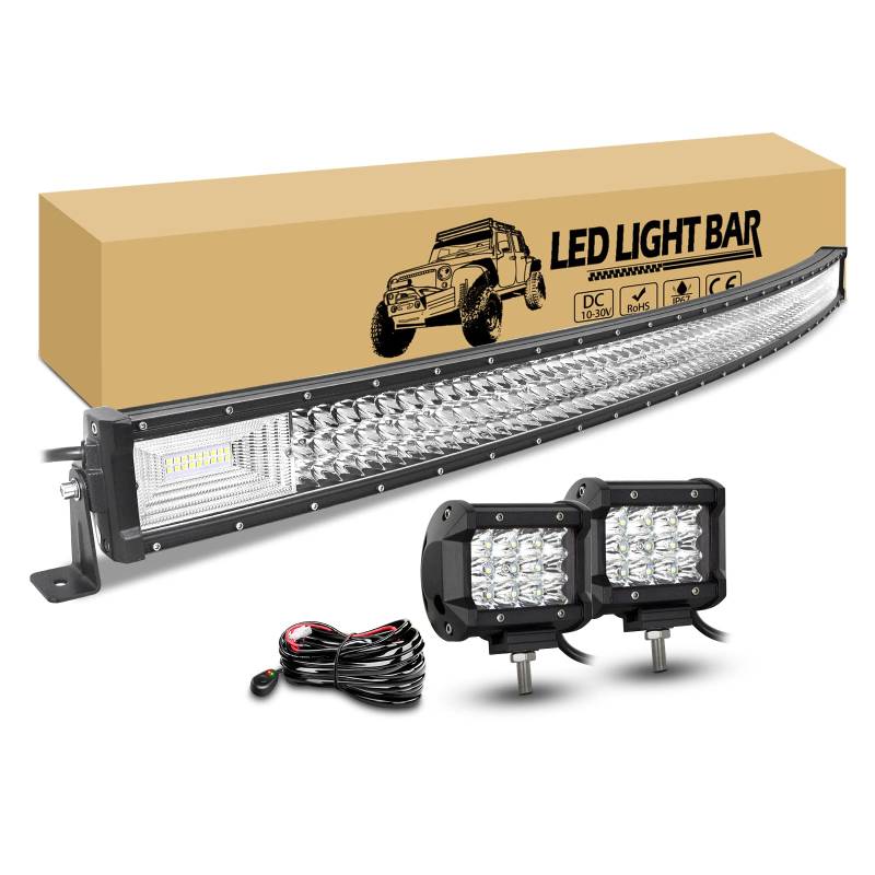 RIGIDON 132cm 675W gebogen led arbeitsscheinwerfer bar mit 12v kabelbaum kit, 2 x 10cm 36W led offroad spot strahler, led lichtleiste kfz für auto lkw traktor 4x4 fahrzeuge zusatzscheinwerfer von RIGIDON