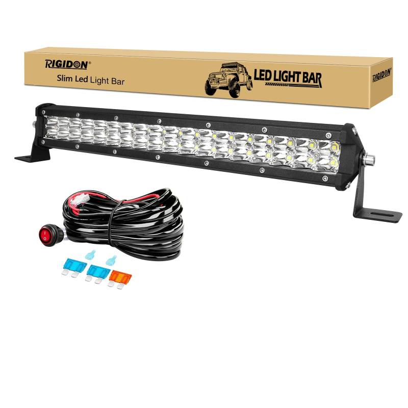 RIGIDON 15 Zoll 38 cm 108W Spot außen alu led lichtleiste mit 12V kabelbaum kit, Wasserdicht warmweiß offroad beleuchtung für Auto SUV ATV SUV LKW Traktor Fahrzeuge 4x4, Led nebelscheinwerfer 6000K von RIGIDON