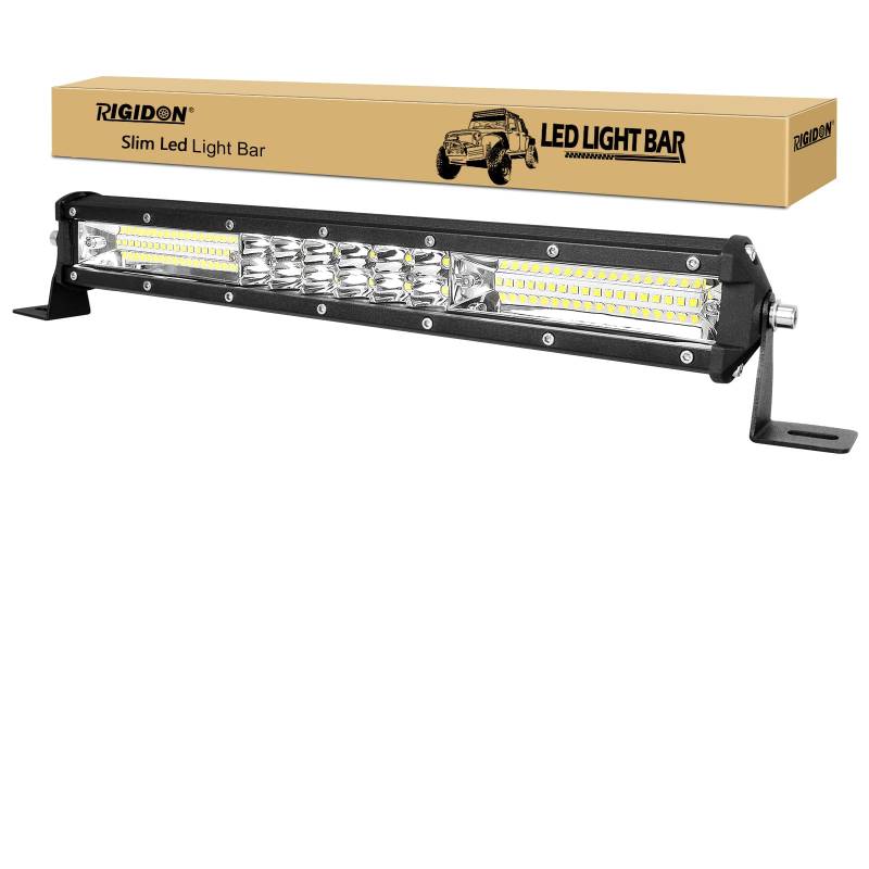 RIGIDON 15 Zoll 38 cm 144W außen alu led lichtleiste, 12V 24V Wasserdicht warmweiß offroad beleuchtung für Auto Offroad ATV LKW Traktor Fahrzeuge 4x4, Led nebelscheinwerfer 6000K, Flood Spot Combo von RIGIDON