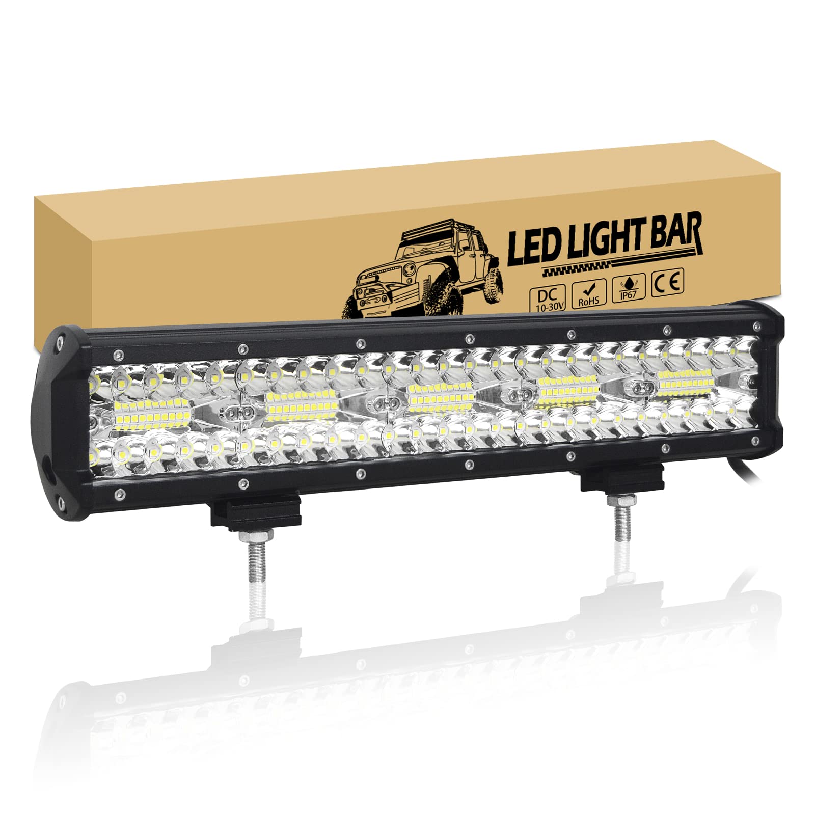 RIGIDON 15 Zoll 38cm 300W Led Arbeitsscheinwerfer Bar, 12V 24V Led Lichtleiste KFZ, Arbeitslichtleiste Arbeitslicht Beleuchtung für 4x4 Offroad Auto Traktor SUV PKW LKW Fahrzeuge, 6000K Weiß von RIGIDON