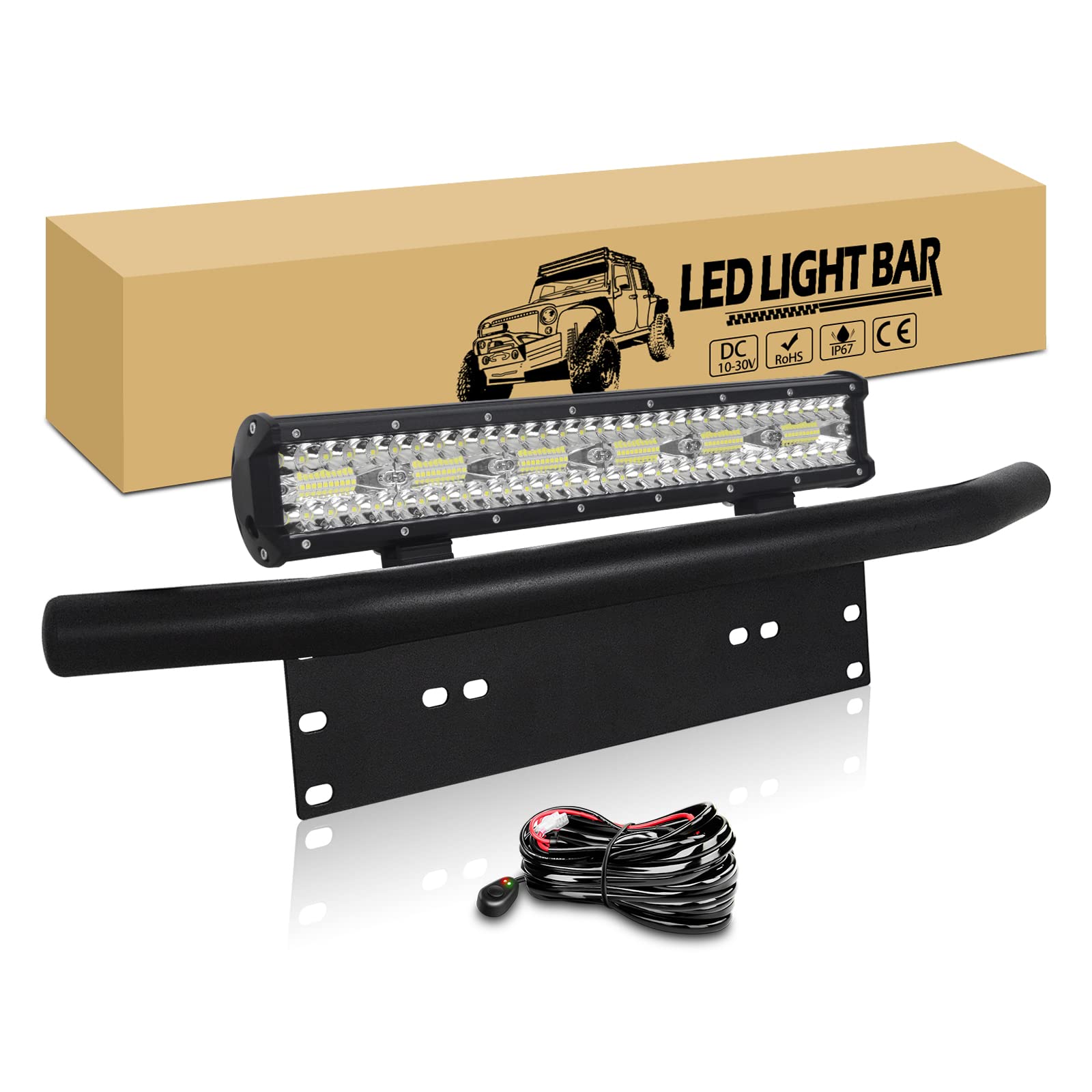 RIGIDON 18 Zoll 45cm 360W led lichtbalken mit kfz kennzeichenhalterung, 12v kabelbaum, dreireihig arbeitslichtleiste offroad scheinwerfer für Auto SUV LKW Fahrzeuge, 6000K nebelscheinwerfer von RIGIDON