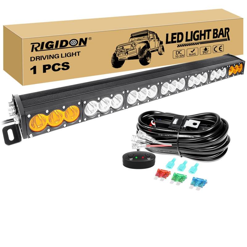 RIGIDON 1x 38 Zoll 103cm 210W Led Lichtleiste mit 12V Kabelbaum Kit, Wasserdicht Weiß Gelb Offroad Beleuchtung für Auto ATV LKW KFZ 4x4, Nebelscheinwerfer, Zusatzscheinwerfer, 2 Jahre Garantie von RIGIDON