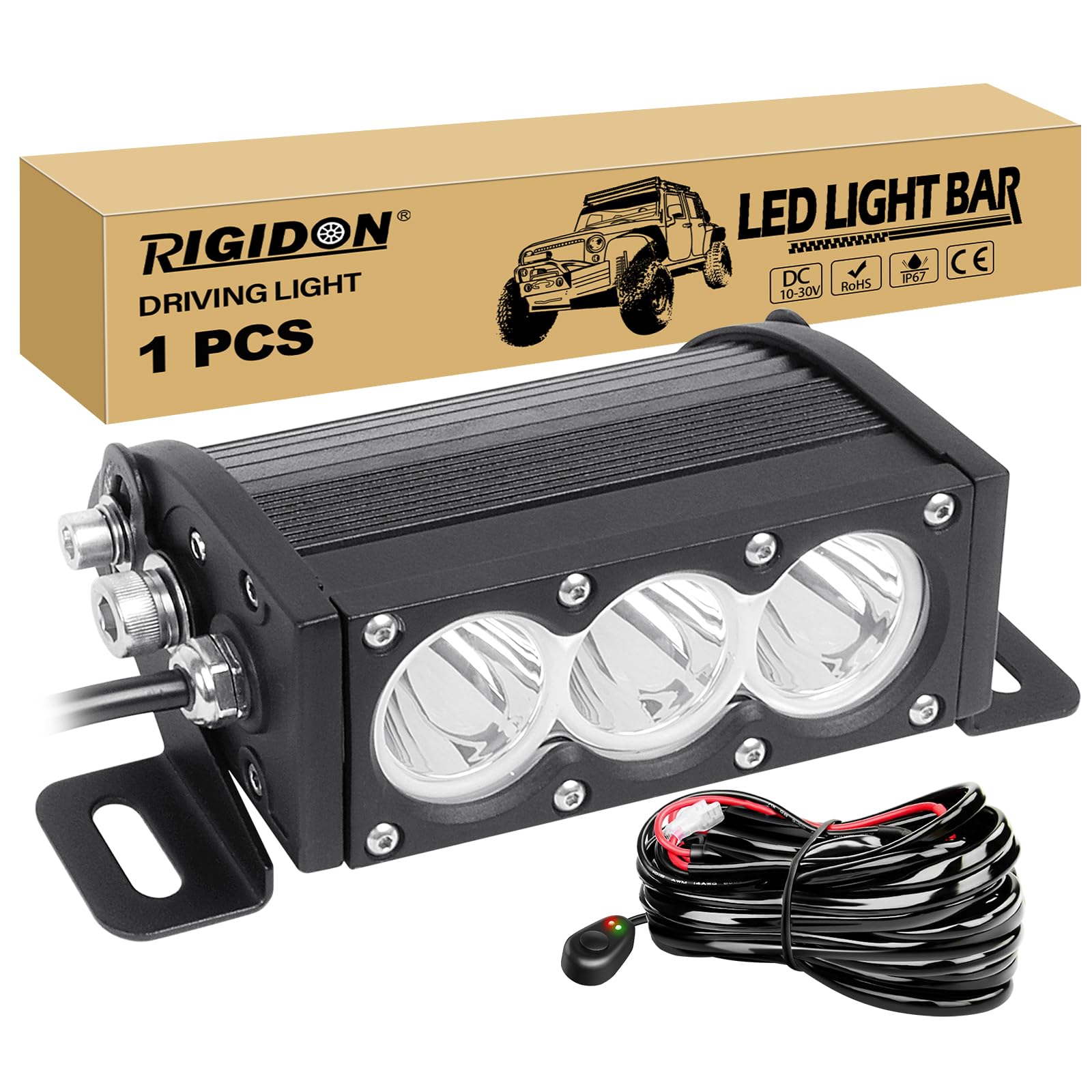 RIGIDON 1x 6 Zoll 19cm 30W Led Lichtleiste mit 12V Kabelbaum Kit, Wasserdicht Weiß Offroad Beleuchtung für Auto ATV LKW KFZ Fahrzeuge 4x4, Led Nebelscheinwerfer, Zusatzscheinwerfer von RIGIDON