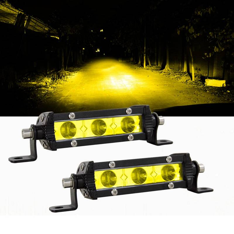 RIGIDON 2 Pcs 4 Zoll 10cm 15W slim gelb Led lichtleiste kfz, 12V 24V Strahler Spot offroad beleuchtung für Auto SUV ATV, UTV, Traktor, LKW, Fahrzeuge 4x4, 3000K led nebelscheinwerfer spotlights von RIGIDON