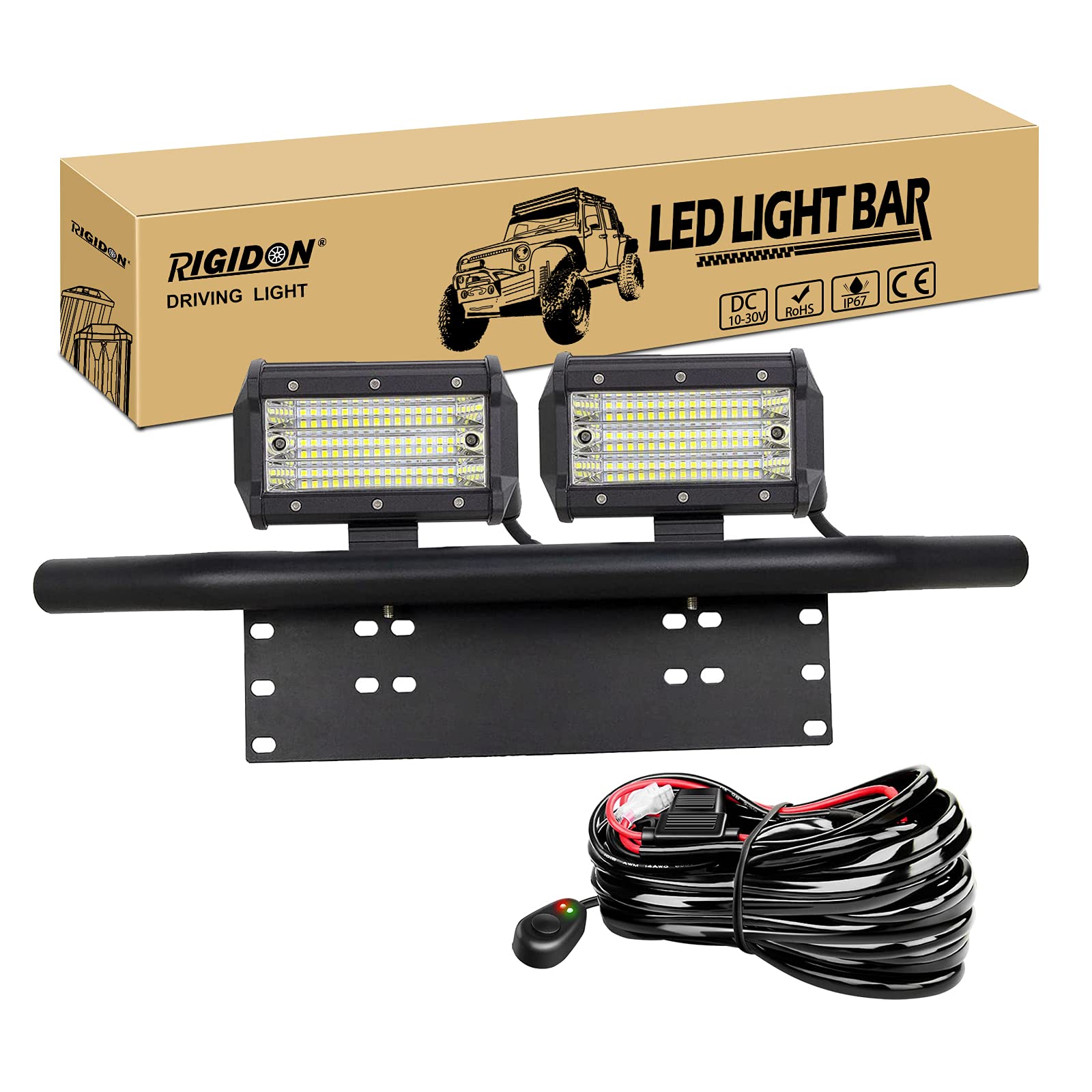 RIGIDON 2 Pcs 5 zoll 13cm 135W led arbeitsscheinwerfer mit 12V kabelbaum und kfz kennzeichenhalterung, Außen led flutlichtstrahler offroad beleuchtung für Auto SUV LKW, 4x4 Fahrzeuge, 6000K Weiß von RIGIDON