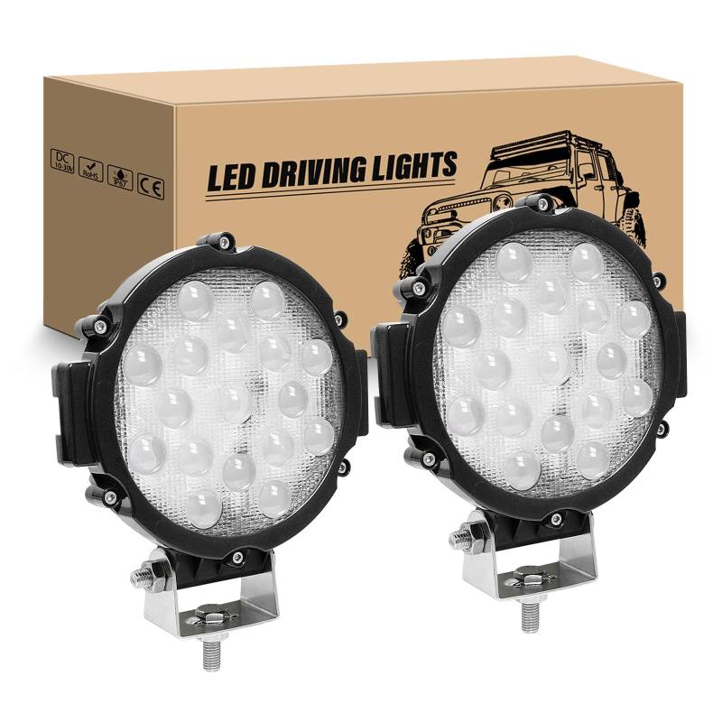 RIGIDON 2 Pcs 5D led arbeitsscheinwerfer, 7 Zoll 18cm 51W Rund led Spotlight Offroad Scheinwerfer 12V Rückfahrscheinwerfer für Auto ATV SUV Traktor LKW 4x4 6000K led nebelscheinwerfer Schwarz von RIGIDON