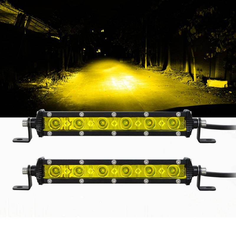 RIGIDON 2 Pcs 7 Zoll 18cm 30W Slim gelb Led lichtleiste kfz, 12V 24V Strahler Spot Offroad Beleuchtung für Auto SUV ATV, UTV, Traktor, LKW, Fahrzeuge 4x4, 3000K led nebelscheinwerfer spotlights von RIGIDON