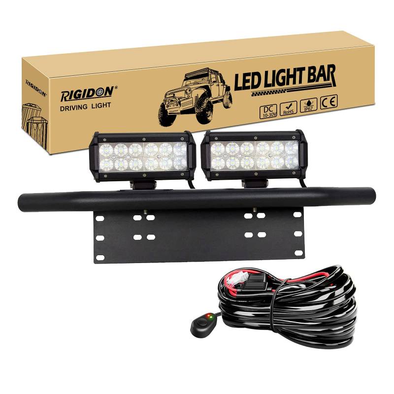 RIGIDON 2 Pcs 7 zoll 18cm 36W flood led arbeitsscheinwerfer mit 12V kabelbaum und kfz kennzeichenhalterung, Außen led flutlichtstrahler offroad beleuchtung für Auto SUV LKW, 4x4 Fahrzeuge, 6000K von RIGIDON