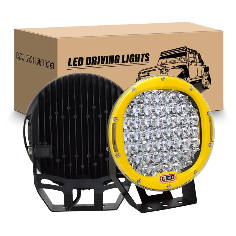 RIGIDON 2 Pcs Auto Rund Scheinwerfer 9 Zoll 23CM 225W Gelb Led Flutlicht Zusatzscheinwerfer 12V Offroad Beleuchtung Wasserdicht für SUV ATV Traktor LKW 4x4 6000K led nebelscheinwerfer, arbeitslicht von RIGIDON