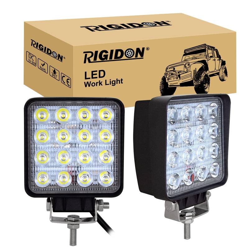 RIGIDON 2 Pcs Auto quad scheinwerfer, 4 Zoll 10cm 48W Spot Strahler offroad beleuchtung für SUV ATV, Traktor, LKW, 4x4, 6000K Weiß led nebelscheinwerfer, led arbeitsscheinwerfer, led arbeitslicht von RIGIDON