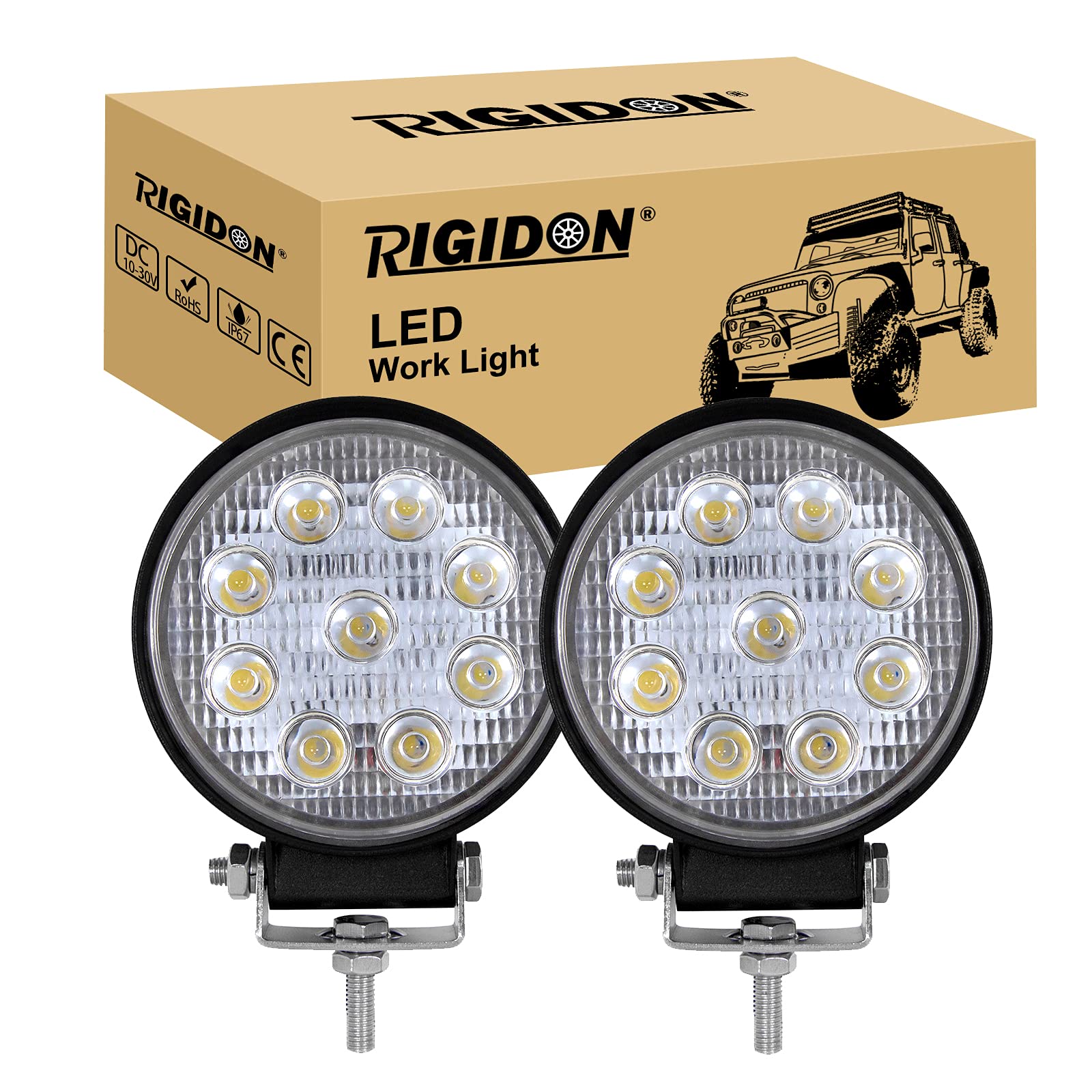 RIGIDON 2 Pcs Auto rund scheinwerfer, 4 Zoll 10cm 27W led flutstrahler, offroad beleuchtung für Auto SUV ATV, Traktor, LKW, 4x4 6000K led nebelscheinwerfer, led arbeitslicht led arbeitsscheinwerfer von RIGIDON