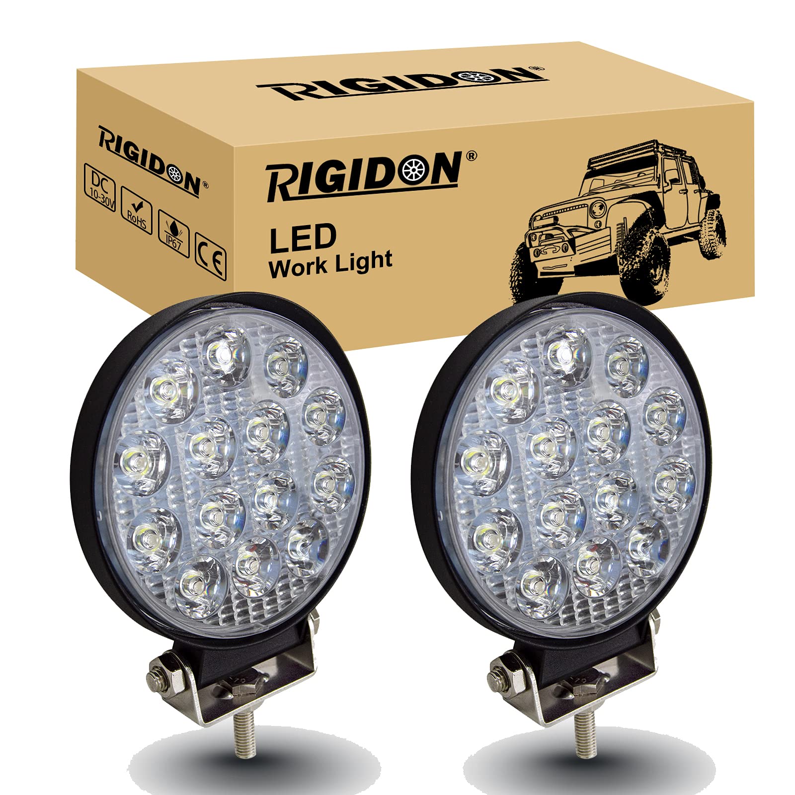 RIGIDON 2 Pcs Auto rund scheinwerfer, 4 Zoll 10cm 42W Spot Strahler offroad beleuchtung für Auto SUV ATV, Traktor, LKW, 4x4, 6000K led nebelscheinwerfer, led arbeitsscheinwerfer, led arbeitslicht von RIGIDON