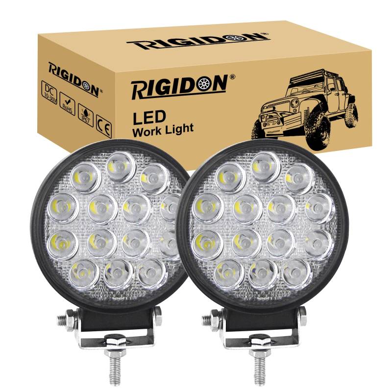 RIGIDON 2 Pcs Auto rund scheinwerfer, 4 Zoll 10cm 42W led flutstrahler, offroad beleuchtung für Auto SUV ATV, Traktor, LKW, 4x4 6000K led nebelscheinwerfer, led arbeitslicht led arbeitsscheinwerfer von RIGIDON