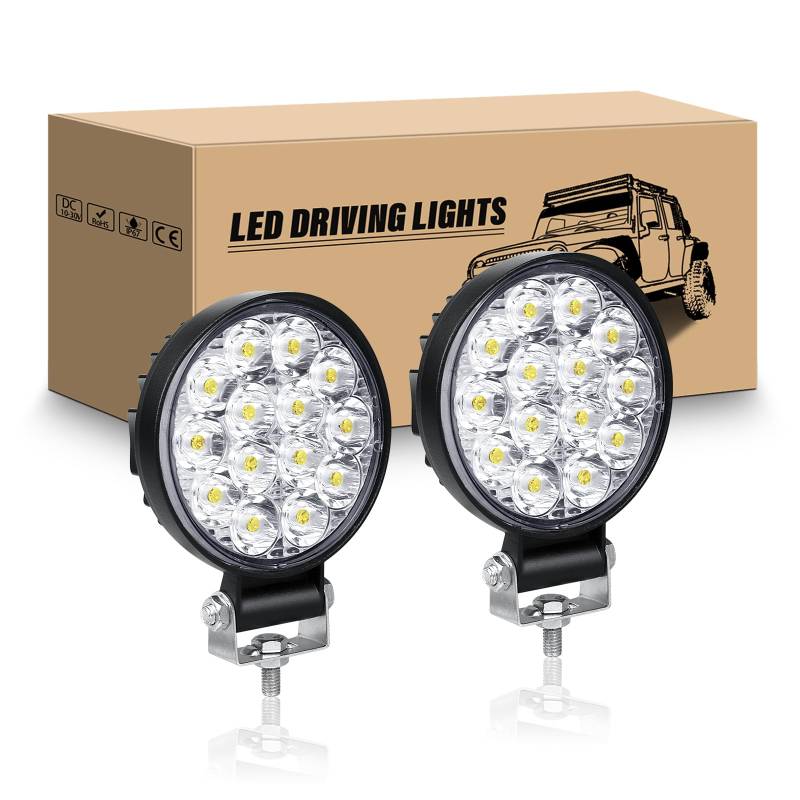 RIGIDON 2 Pcs LED Arbeitsscheinwerfer, 3.2 Zoll 42W Rund LED Scheinwerfer 12V 24V Mini Led Rückfahrscheinwerfer Auto Offroad Beleuchtung für SUV ATV Traktor LKW 4x4, 6000K Weiß Led Nebelscheinwerfer von RIGIDON