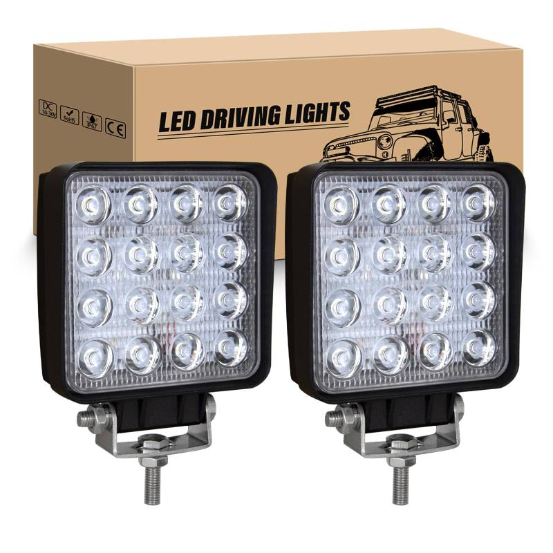 RIGIDON 2 Pcs LED Scheinwerfer 4" 10cm 48W LED Arbeitsscheinwerfer 12V Flutlicht Zusatzscheinwerfer Auto IP67 Wasserdicht für Offroad Traktor SUV ATV LKW 4x4, 6000K LED Rückfahrscheinwerfer von RIGIDON