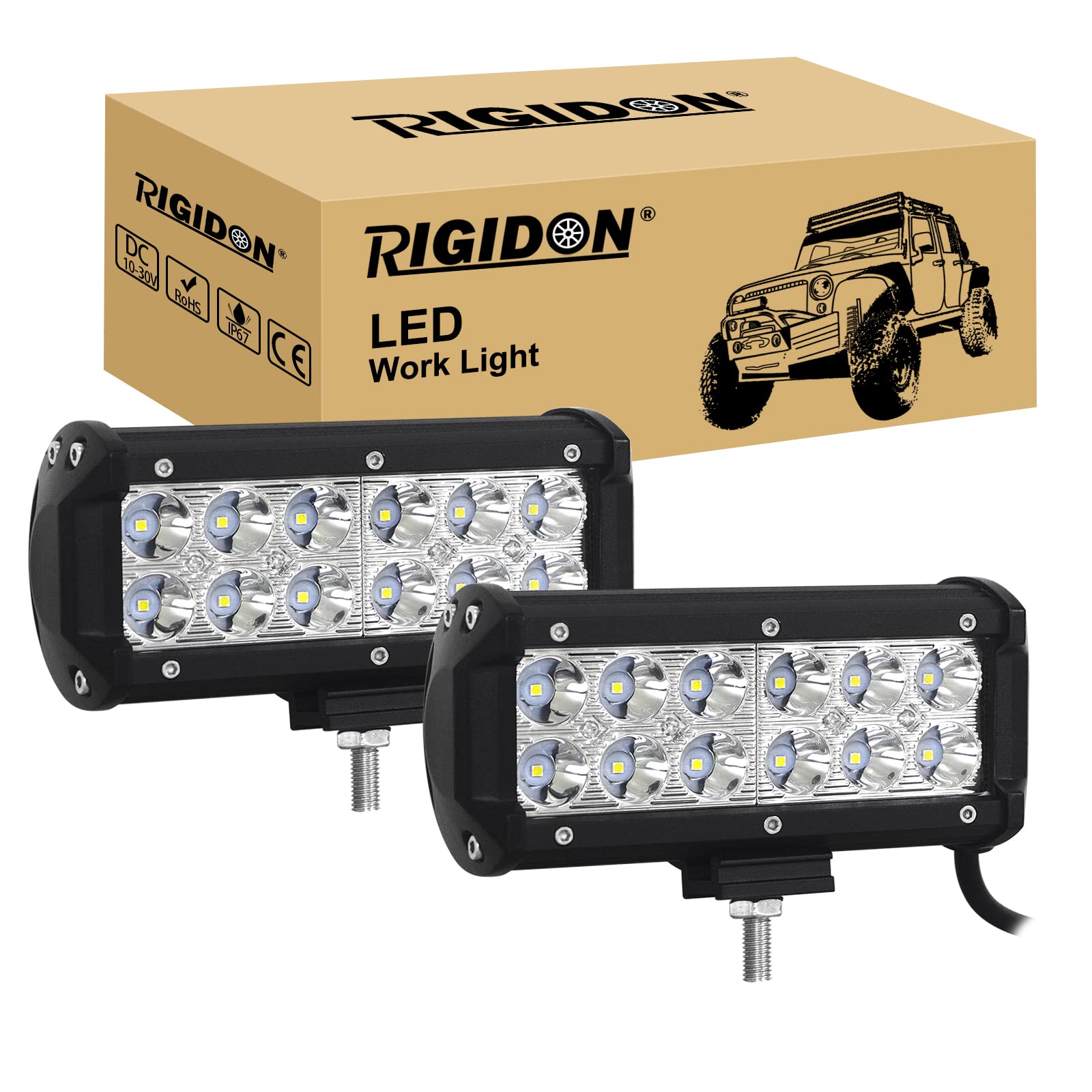 RIGIDON 2 Pcs Led arbeitslicht, 7 Zoll 18cm 36W Spot Strahler Offroad Beleuchtung für Auto SUV ATV, Traktor, LKW, 4x4, 6000K Weiß led nebelscheinwerfer, led arbeitsscheinwerfer, led Scheinwerfer von RIGIDON