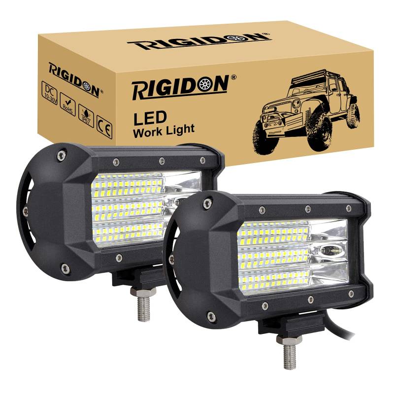 RIGIDON 2 Pcs Led arbeitslicht, 12V 24V 5 Zoll 135W Flood Beam Dreireihige led arbeitsscheinwerfer offroad beleuchtung für SUV ATV, UTV, Traktor, LKW, Fahrzeuge, 6000K Weiß led flutlichtstrahler von RIGIDON