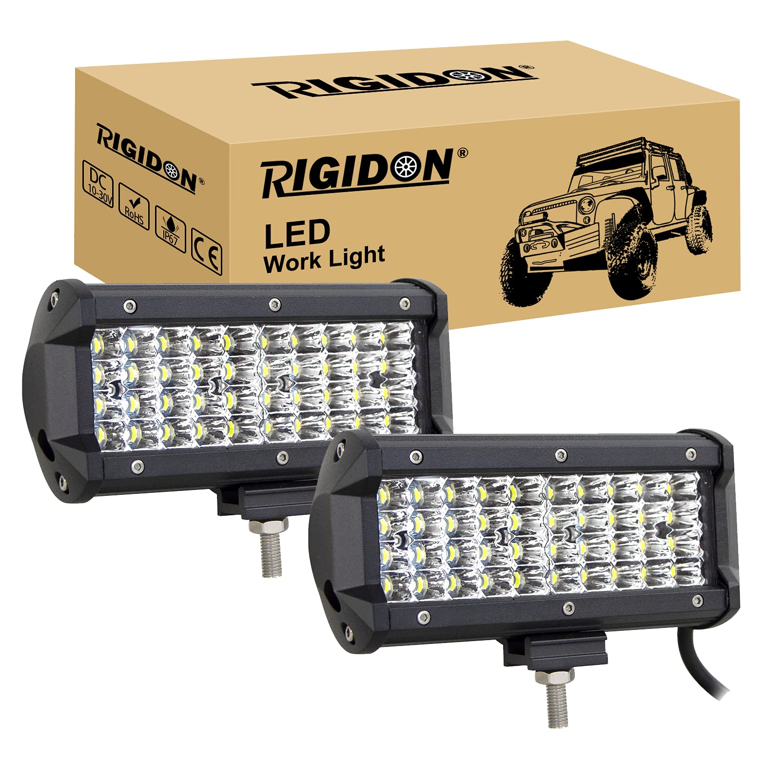 RIGIDON 2 Pcs Led arbeitslicht, 12V 24V 7 Zoll 18cm 120W Spot Beam Viererreihe led arbeitsscheinwerfer offroad beleuchtung für SUV Offroad ATV, UTV, Traktor, LKW, Fahrzeuge, 6000K Weiß led strahler von RIGIDON