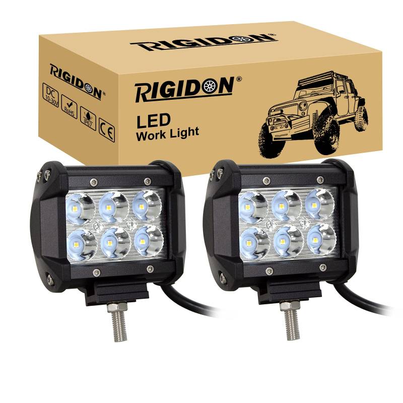 RIGIDON 2 Pcs Led arbeitslicht, 4 Zoll 10cm 18W Spot Strahler Offroad Beleuchtung für Auto SUV ATV, Traktor, LKW, 4x4, 6000K Weiß led nebelscheinwerfer, led arbeitsscheinwerfer, led Scheinwerfer von RIGIDON