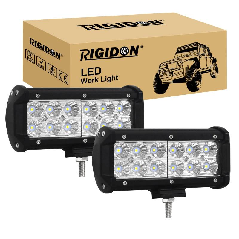 RIGIDON 2 Pcs Led arbeitslicht,7 Zoll 18cm 36W led flutstrahler offroad beleuchtung für Auto SUV ATV, Traktor, LKW,4x4, 6000K Weiß led nebelscheinwerfer, led arbeitsscheinwerfer, flutlichtstrahler von RIGIDON