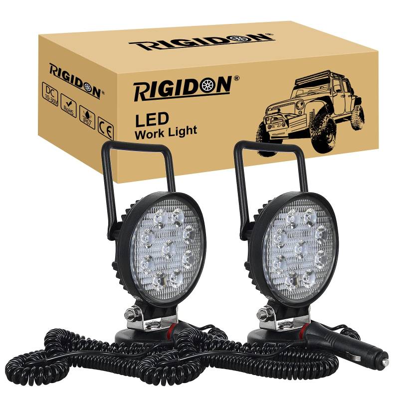 RIGIDON 2 Pcs Led arbeitsscheinwerfer mit magnetfuß, 12V 24V 4 Zoll 10cm 27W led Spot Strahler, offroad beleuchtung für Auto SUV ATV, Traktor, LKW, 4x4, Boot,6000K led suchscheinwerfer, arbeitslicht von RIGIDON