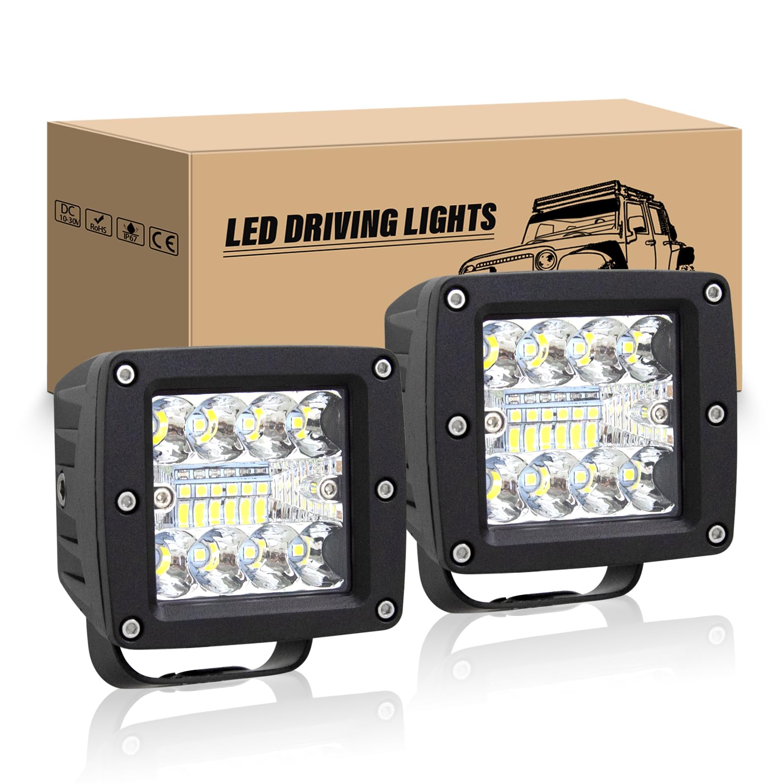 RIGIDON 2 Pcs Led scheinwerfer arbeitsscheinwerfer, 3 Zoll 42W led Spot Strahler 12V 24V, offroad beleuchtung für Auto SUV ATV Traktor LKW 4x4, 6000K led nebelscheinwerfer, arbeitslicht von RIGIDON