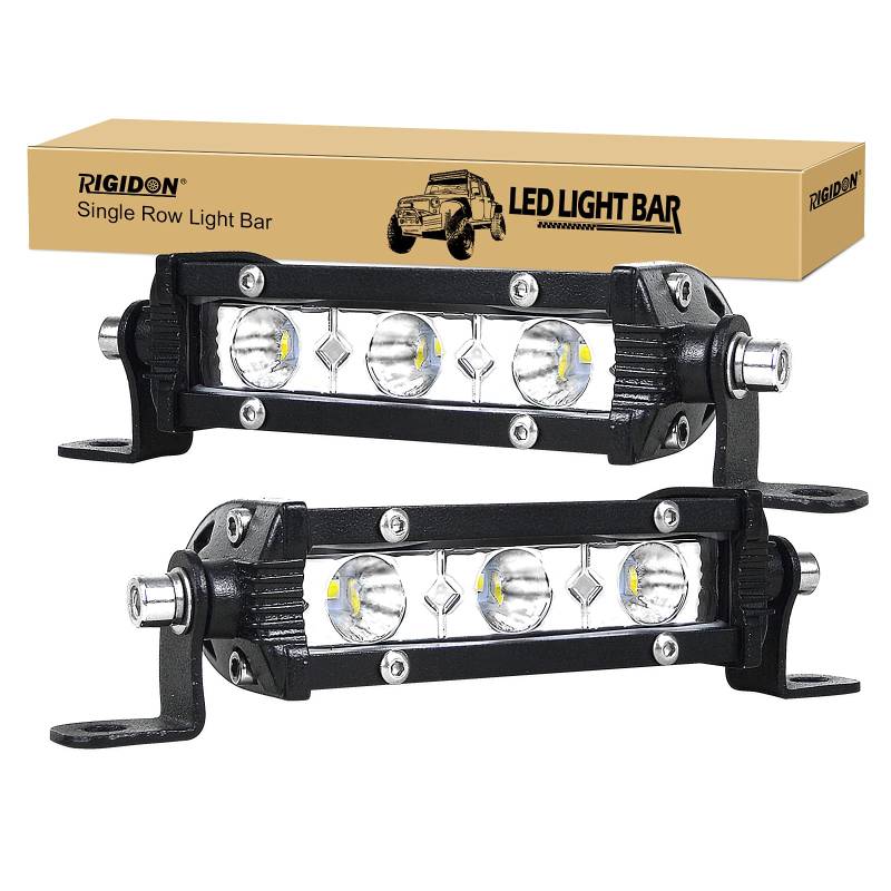 RIGIDON 2 Pcs Schmal einzelne reihe Led lichtleiste kfz, 12V 24V 4 Zoll 10cm 15W Strahler Spot offroad beleuchtung für SUV ATV, UTV, Traktor, LKW, Fahrzeuge, 6000K Weiß led nebelscheinwerfer von RIGIDON