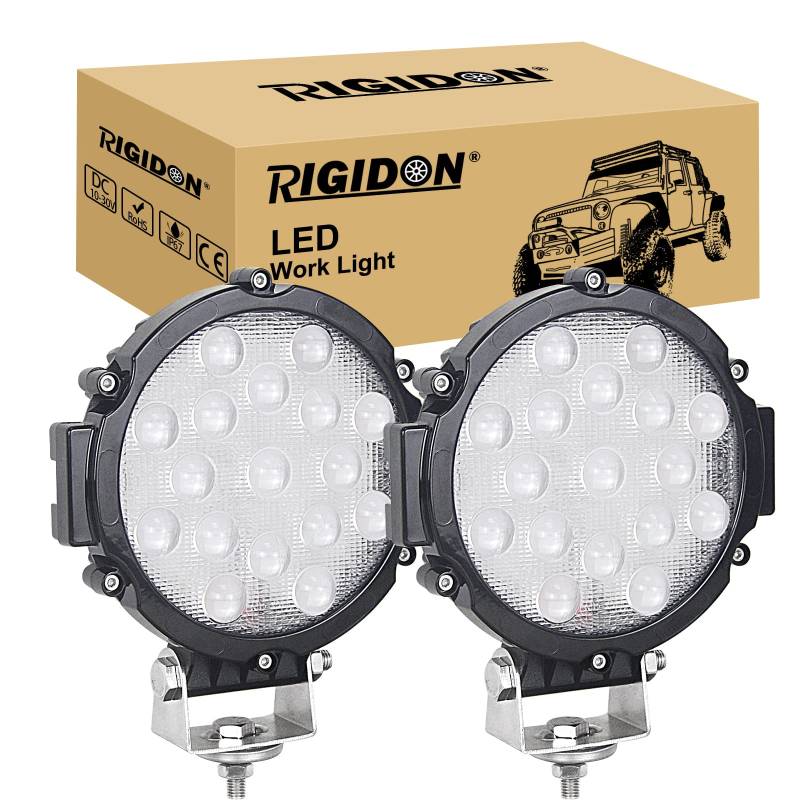 RIGIDON 2 Pcs Schwarz Auto rund scheinwerfer, 12V 24V 7 Zoll 18cm 51W led Spot Strahler, offroad beleuchtung für SUV ATV, Traktor, LKW, 4x4 6000K led nebelscheinwerfer, led arbeitsscheinwerfer von RIGIDON