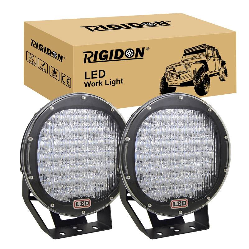 RIGIDON 2 Pcs Schwarz Auto rund scheinwerfer, 9 Zoll 23cm 225W led flutstrahler, offroad beleuchtung für SUV ATV, Traktor, LKW, 4x4 6000K led nebelscheinwerfer, led arbeitslicht arbeitsscheinwerfer von RIGIDON