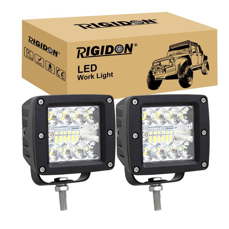 RIGIDON 2 Pcs Würfel led arbeitsscheinwerfer, 12V 24V 3 Zoll 8cm 42W led Spot Strahler, Offroad Beleuchtung für Auto SUV ATV, Traktor, LKW, 4x4 led nebelscheinwerfer, led arbeitslicht 6000K Weiß von RIGIDON