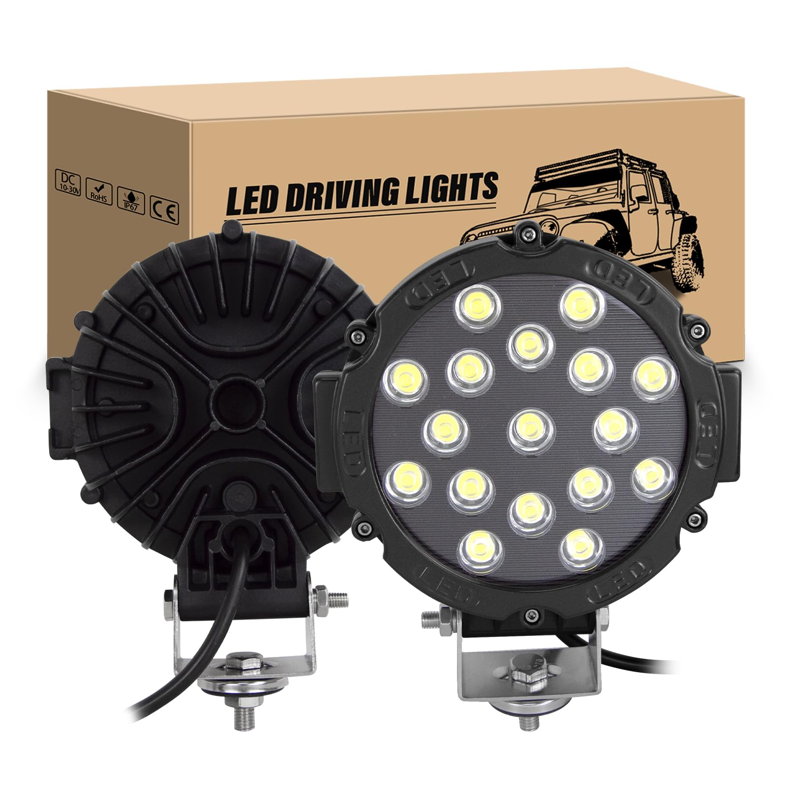 RIGIDON 2 Pcs led arbeitsscheinwerfer, 7 Zoll 18cm 51W Rund led Flutlicht Off Road Lights Scheinwerfer 12V Rückfahrscheinwerfer für Auto ATV SUV Traktor LKW 4x4 6000K led nebelscheinwerfer Schwarz von RIGIDON