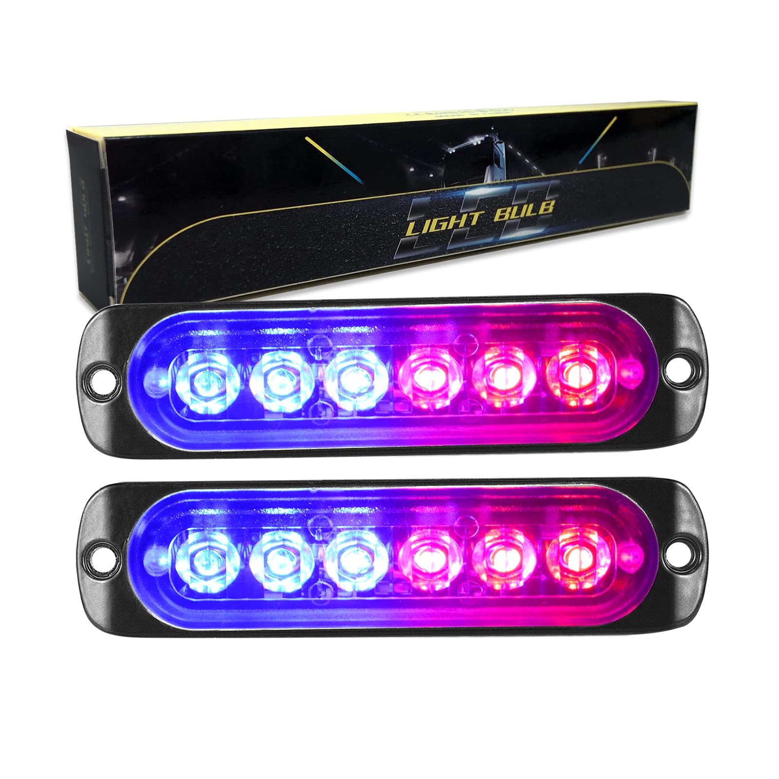 RIGIDON 2 Stück 6 LED Notfall-Lampe Strobe LED-Balken, 4,3 Zoll 12 V 24 V Nebelscheinwerfer für Offroad Auto Geländewagen LKW SUV UTE ATV Boot 4x4 Fahrzeuge, Rot Blau Wasserdicht von RIGIDON