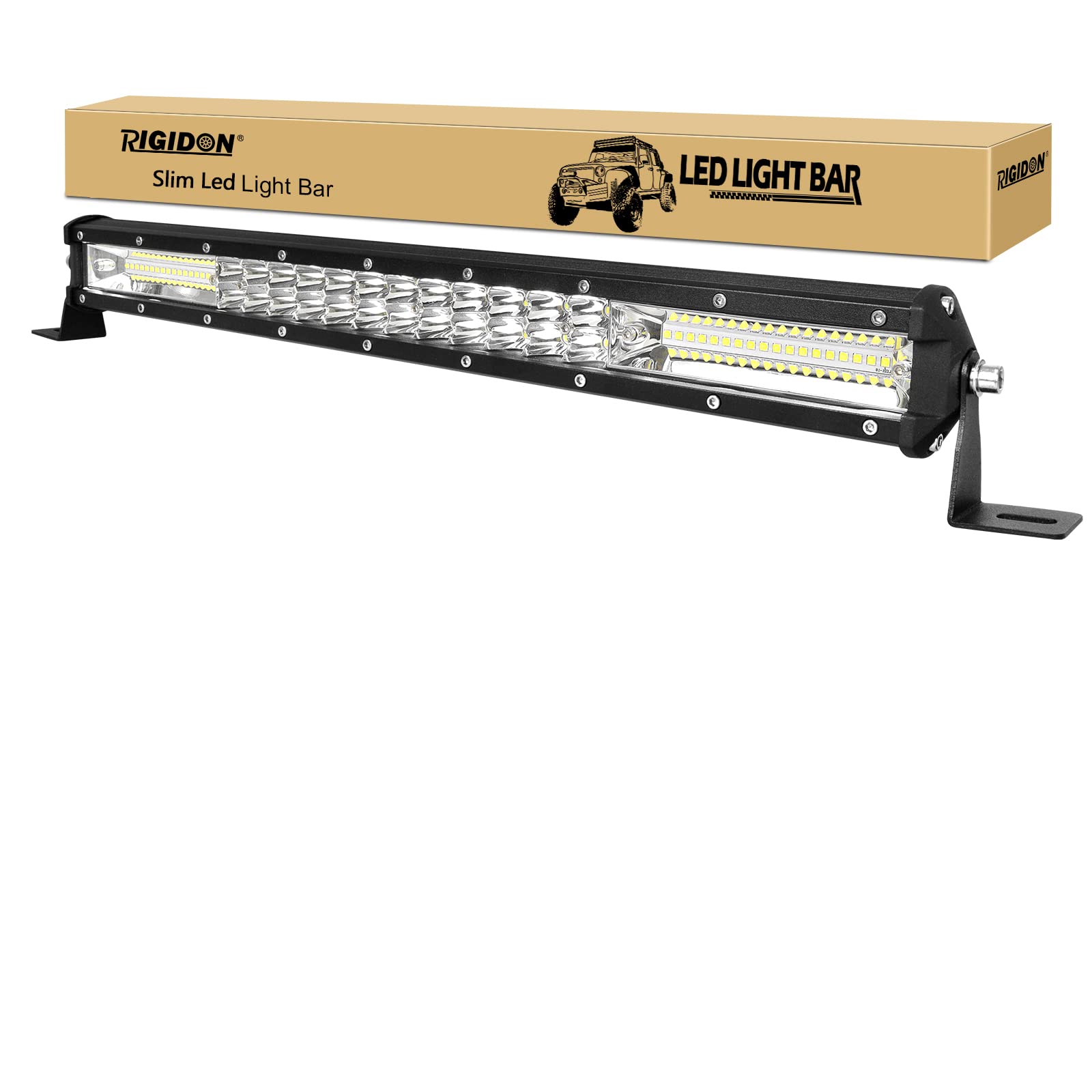 RIGIDON 20 Zoll 50 cm 180W außen alu led lichtleiste, 12V 24V Wasserdicht warmweiß offroad beleuchtung für Auto Offroad ATV LKW Traktor Fahrzeuge 4x4, Led nebelscheinwerfer 6000K, Flood Spot Combo von RIGIDON