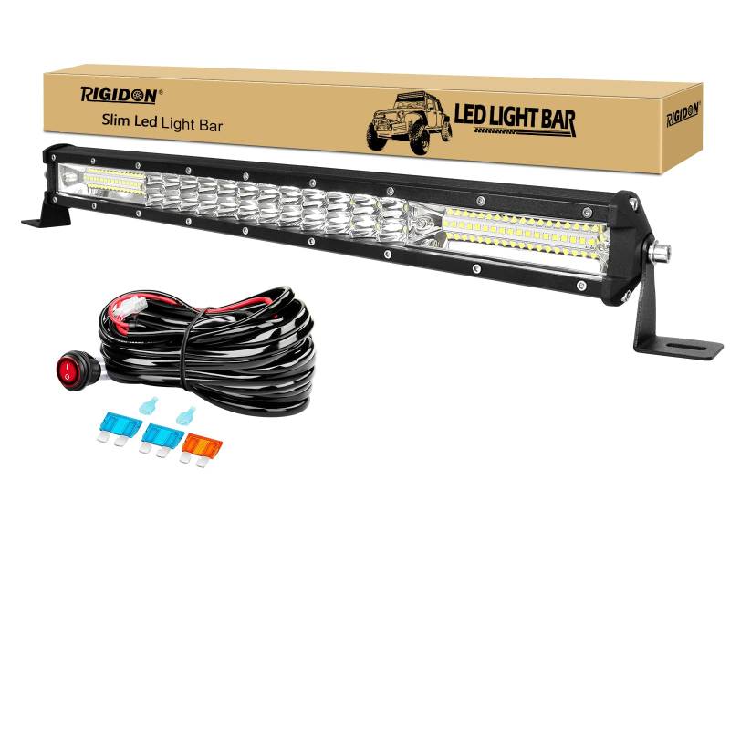 RIGIDON 20 Zoll 50 cm 180W außen alu led lichtleiste mit 12V kabelbaum kit, Wasserdicht offroad beleuchtung für Auto ATV SUV LKW Traktor Fahrzeuge 4x4, Led nebelscheinwerfer 6000K, Flood Spot Combo von RIGIDON