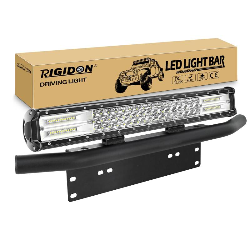 RIGIDON 20 Zoll 50cm 288W Led lichtleiste mit kfz kennzeichenhalterung, 12V 24V Dreireihige offroad beleuchtung für Auto SUV Offroad, LKW, Fahrzeuge, 6000K Weiß led nebelscheinwerfer scheinwerfer von RIGIDON