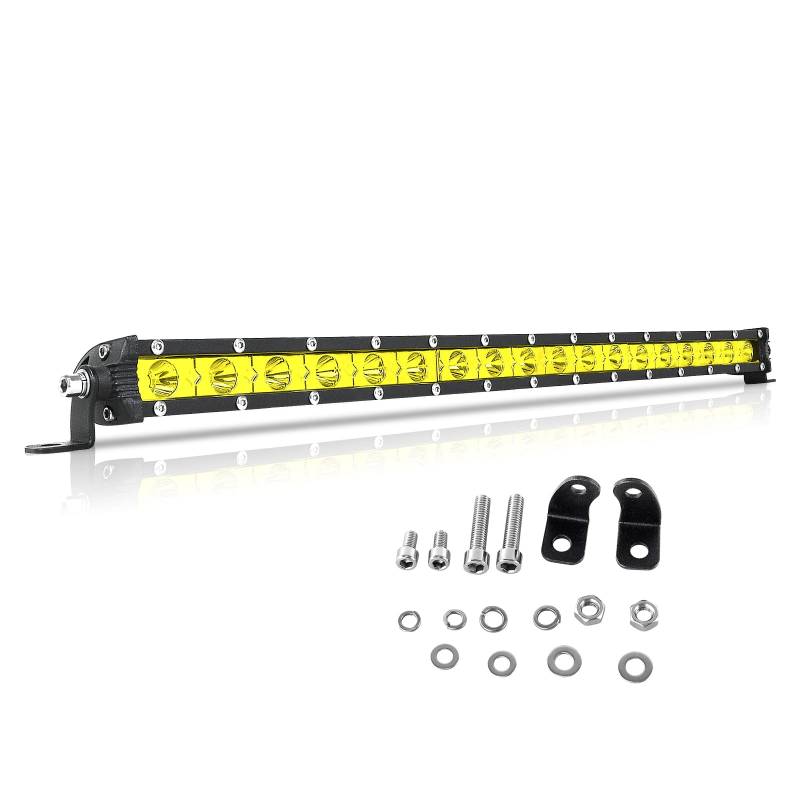 RIGIDON 20 Zoll 51CM 90W Led Lichtleiste KFZ 12V 24V Scheinwerfer Offroad Beleuchtung Strahler Led Arbeitsscheinwerfer Bar für Auto SUV UTV ATV LKW Traktor Fahrzeuge, 3000K Gelb Rückfahrscheinwerfer von RIGIDON