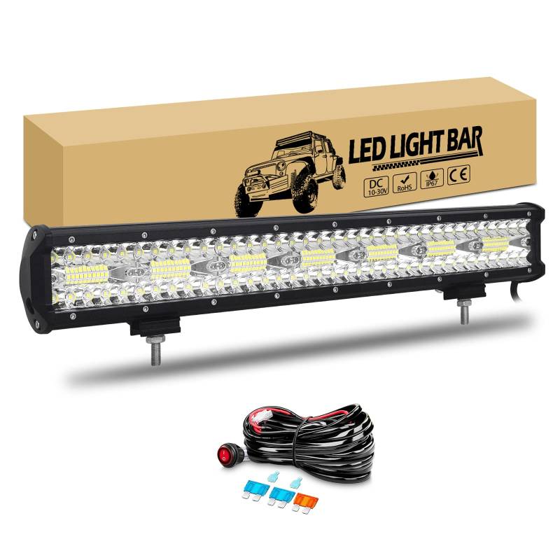 RIGIDON 20 Zoll 51cm 420W Led Arbeitsscheinwerfer Bar mit 12V Kabelbaum, Led Lichtbalken Lichtleiste Arbeitslicht für 4x4 Offroad Auto SUV KFZ LKW Fahrzeuge, 6000K Weiß Zusatzscheinwerfer von RIGIDON