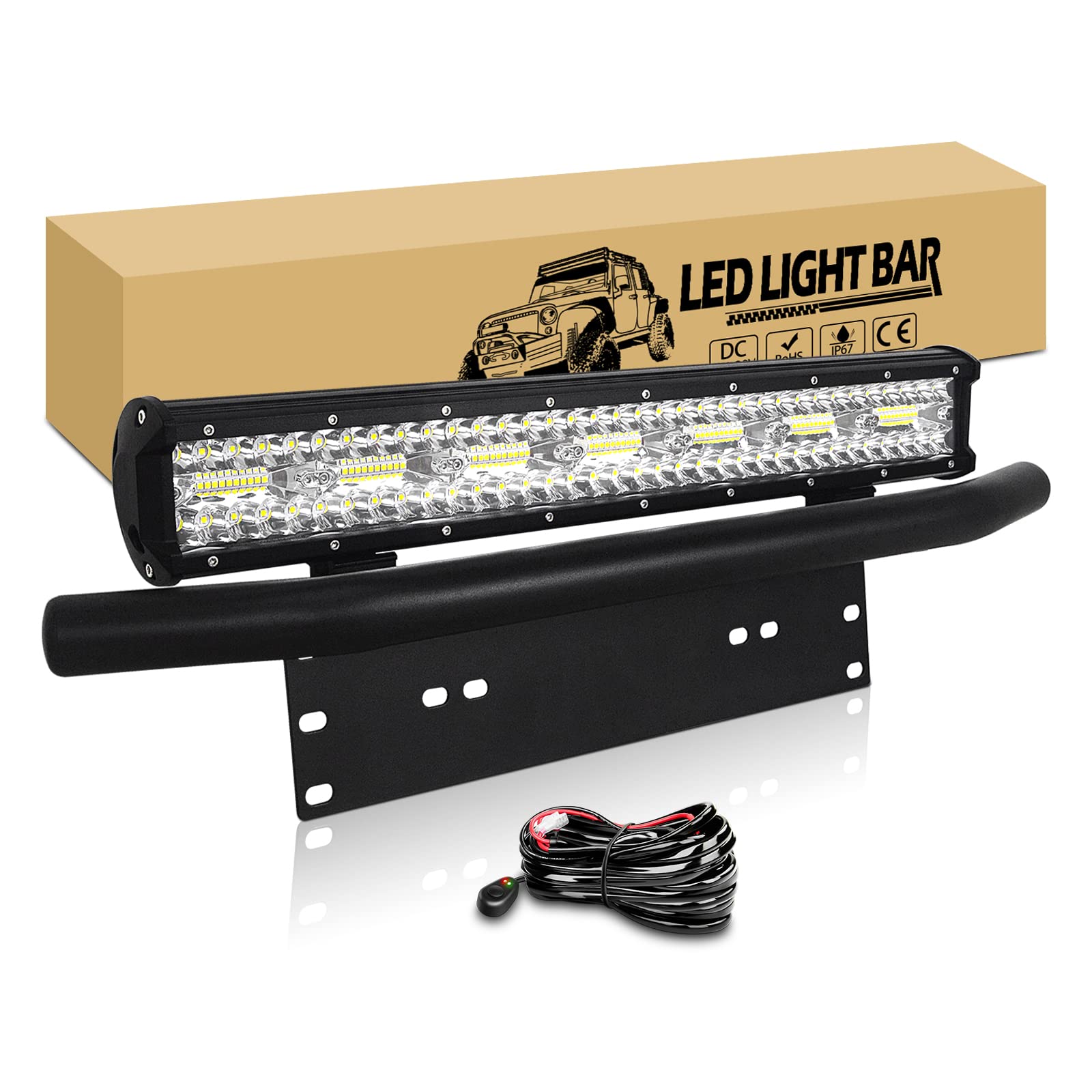 RIGIDON 20 Zoll 51cm 420W led lichtbalken mit kfz kennzeichenhalterung, 12v kabelbaum, dreireihig arbeitslichtleiste offroad scheinwerfer für Auto SUV LKW Fahrzeuge, 6000K nebelscheinwerfer von RIGIDON