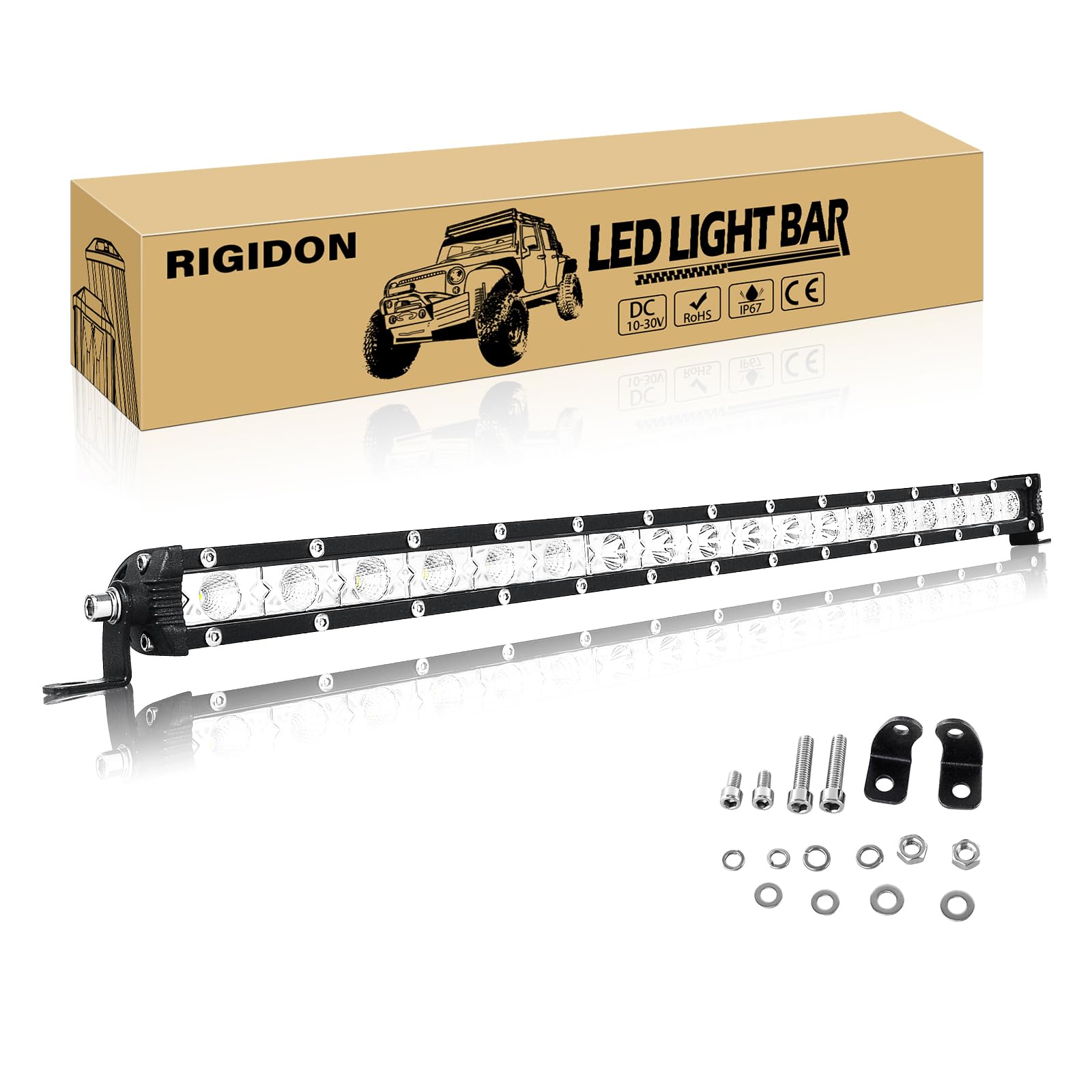 RIGIDON 51CM 90W LED Arbeitslichtleiste Bar, Flutlicht Spotlight LED Scheinwerfer Offroad 12V 24V, Wasserdicht Rückfahrscheinwerfer für 4x4 SUV LKW Boot Geländewagen, 6000K Weiß Nebelscheinwerfer von RIGIDON